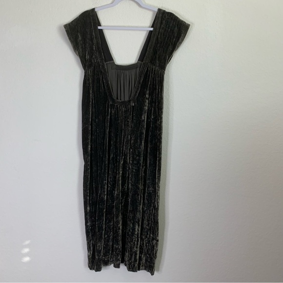 Vivien Ramsay Womens green/ brown 100% silk velvet sleeveless midi dress S - Picture 3 of 10